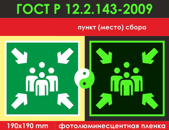 E21 пункт (место) сбора (фотолюминесцентная пленка гост р 12.2.143–2009, 200х200 мм) - Знаки безопасности - Фотолюминесцентные знаки - . Магазин Znakstend.ru